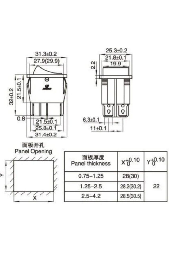 Kare On-Off-On Işıklı Büyük Anahtar 6 Pinli Switch (10 Adet)