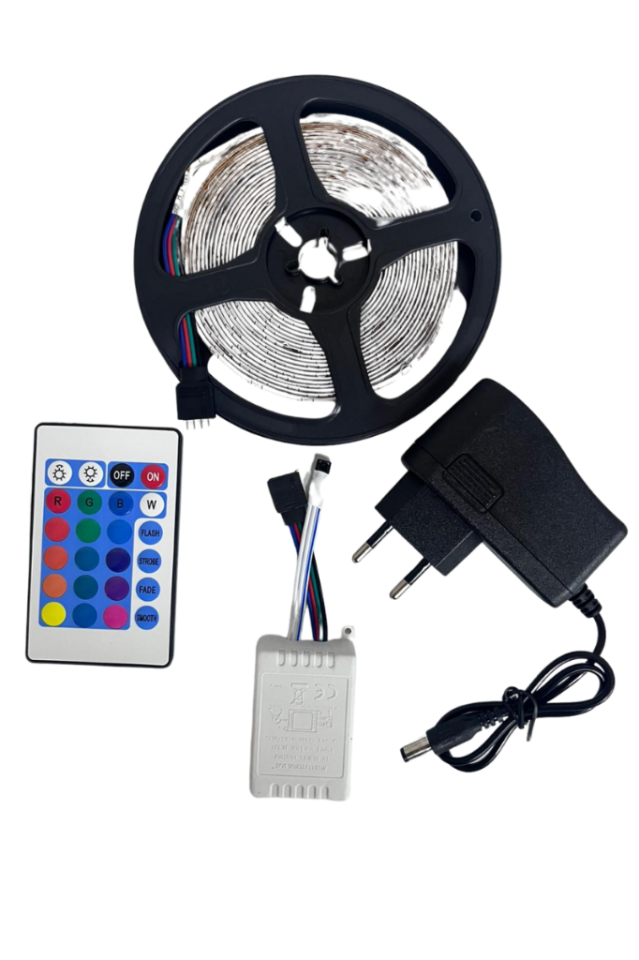 RGB Şerit Led Set 5 Metre İç Mekan Tak Çalıştır Hazır Set