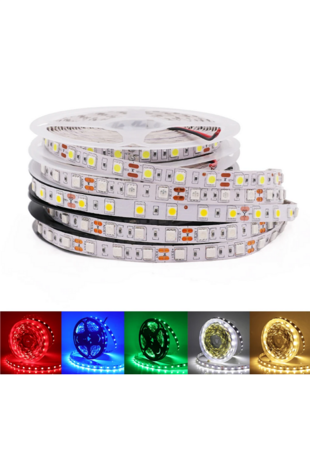 12 Volt İç Mekan Şerit Led 3 Çipli Sarı (Amber) Metrede 60 Led IP20 (5 Metre)