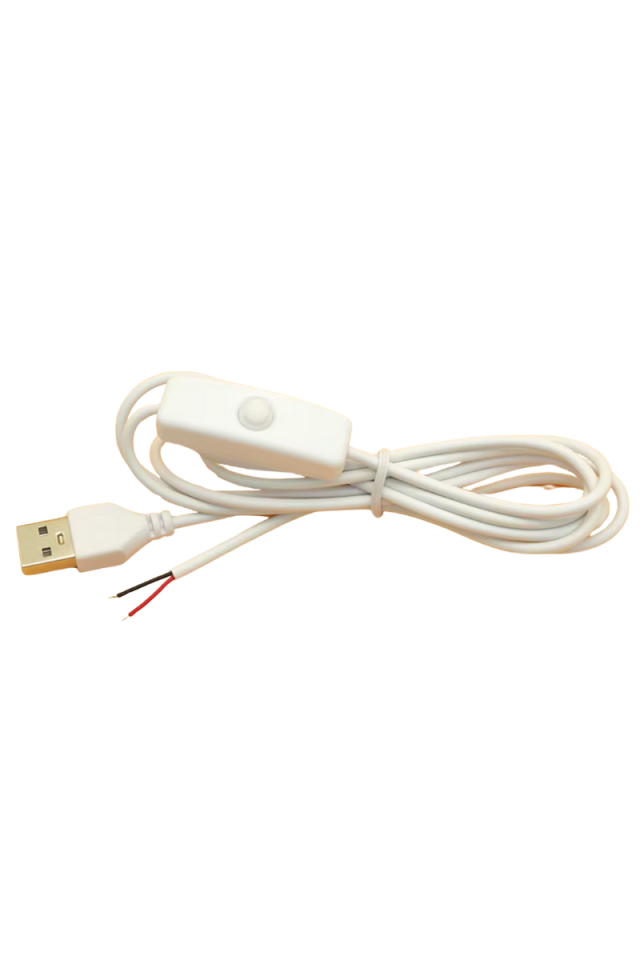 2 Amper Swich li USB Erkek Kablo 1 Metre Anahtarlı Açık Uçlu Beyaz USB Kablo