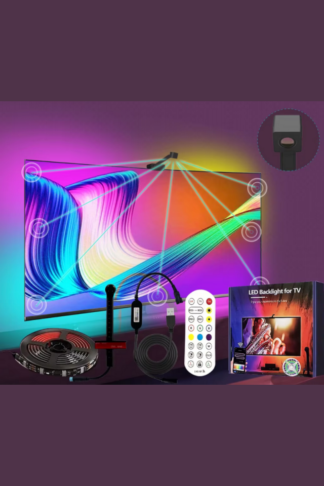 Televizyon Arkası Şerit Led Ambiyans Aydınlatma Ekran Senkronizasyonu RGB Kameralı (5 Metre)