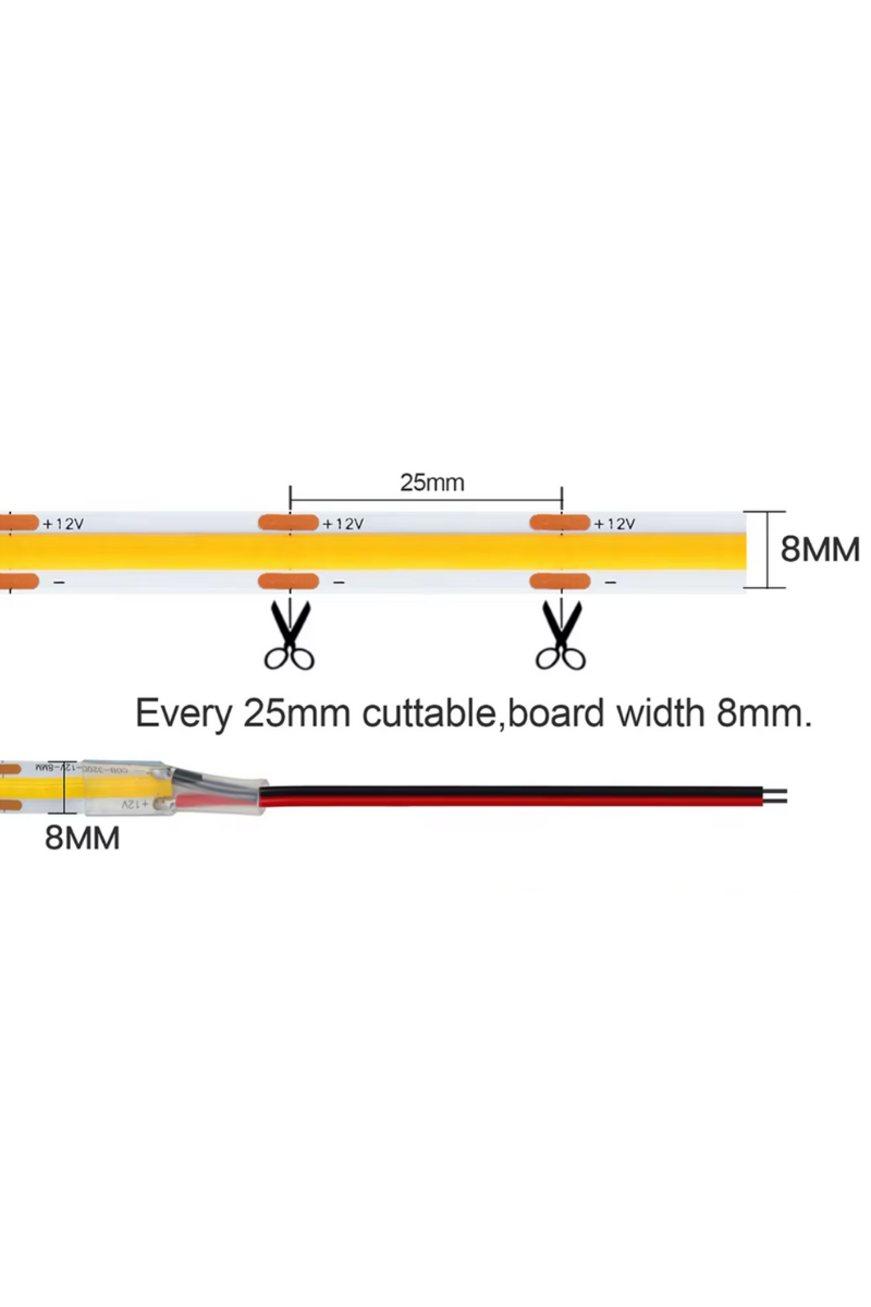 12V Cob Şerit Led 8MM 320 Ledli Esnek Pembe Cob Led IP20 (5 Metre)