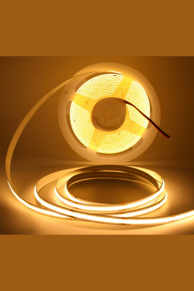 12V Cob Şerit Led 8MM 320 Ledli Esnek Sarı (Amber) Cob Led IP20 (5 Metre)