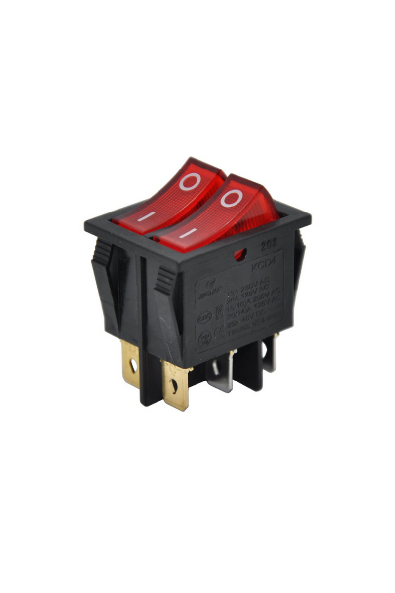 Kare 2 li Işıklı On-Off Anahtar 220V Kırmızı 6 Pinli Kare Işıklı Switch (5 Adet)